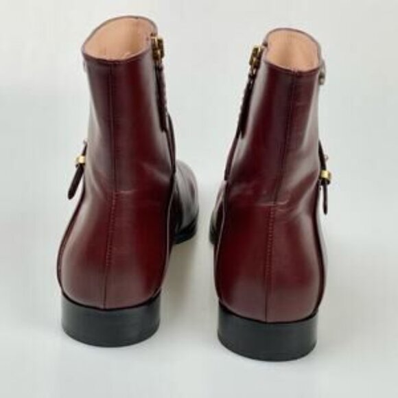 NIB Authentic GUCCI Burgundy Smooth Leather Elite GG Ankle Boots - Picture 6 of 11